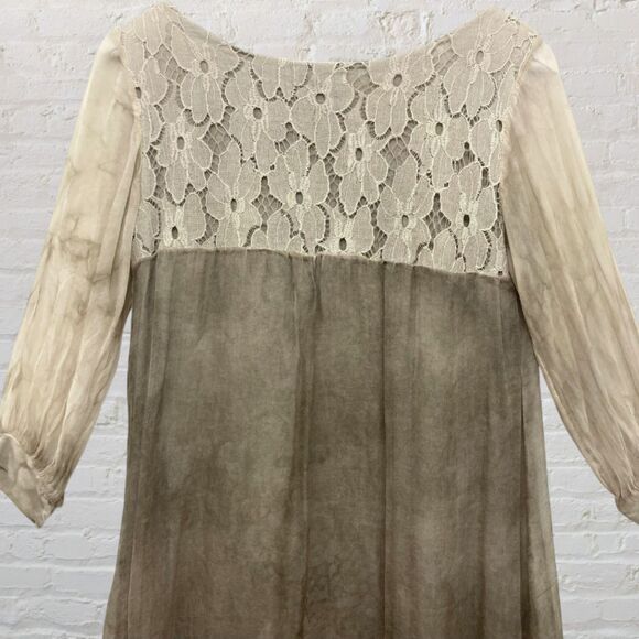 H Trend Italy Silk Lace Blouse S Beige Asymmetric Hem Made in Italy - Picture 5 of 14